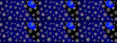 Raster illüstrasyonundaki çiçek desenli çizim. Mavi renkte çiçekler.