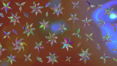 Küçük renkli çiçekler. Moda baskıları için zarif bir şablon. Küçük çiçekte güzel bir desen. Motley illüstrasyonu. Kahverengi çiçekli bahar çiçekleri.