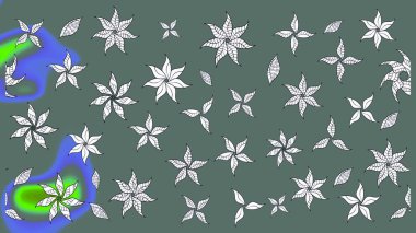 Tarafsız renklerde bahar çiçekleri. Patlayan çiçekler soyut olarak yerleştirilmiş. Raster deseni. Raster illüstrasyonu.