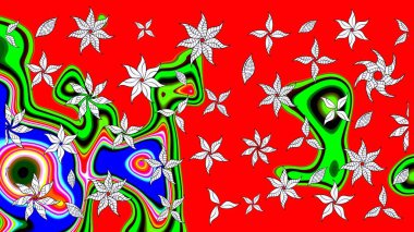 Raster illüstrasyonu. Kırmızı renkte çiçekler. Raster illüstrasyonu. Asya tekstil tarzında. Çiçek desenini çiz.