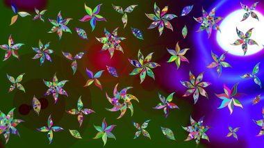 Düz Çiçek Elementleri Tasarım Raster illüstrasyonu. Renkli Bahar Teması eskiz kalıbı. Çiçek desenli eskiz. Yeşil renkte çiçekler.