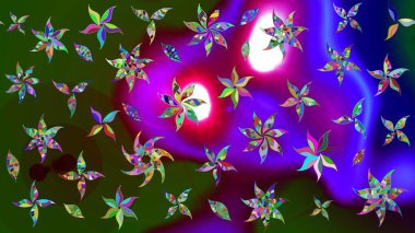 Yeşil renkte şirin çiçekler. Raster illüstrasyonu. Küçük çiçekli basit bir çiçek çizimi. Moda baskısı, albüm, ambalaj kağıdı, duvar kağıdı için zarif dekoratif süslemeler..