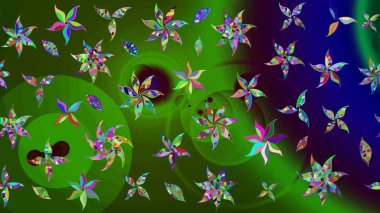 Çiçekler suluboya tarzında yeşil renkte. Çiçekli yeşil renkte bir çiçek deseni çiz.