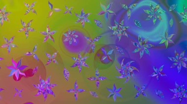 Raster deseni. Bahar çiçekleri dallı desen, yeşil renkler çiçekli siluet.