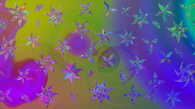 Nazik romantik baskı. Raster güzel bir çiçek deseni çizmiş. Tatil havası. Mor renkli çiçekler. Bahar mevsimi.