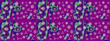 Çizim çiçek deseni duvar kâğıdı olarak kullanılabilir. Raster illüstrasyonu. Mor renkte çiçekler.