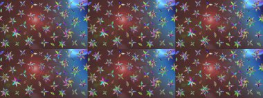 Süslü kumaş deseni. Renkli Bahar Teması eskiz kalıbı. Düz Çiçek Elementleri Tasarımı. Raster illüstrasyonunda çiçek deseni çizimi.