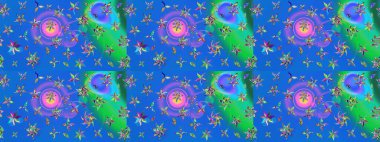 Eskiz modeli etnik tasarım. Yatak çarşafları, ceket, paket tasarımı, kumaş ve moda kavramları için tekstil baskısı. Çiçekleri, deniz kabukları, mandalaları ve suluboya efektleri olan deniz altyapısı.