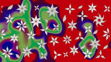 Yaz çiçekleri teması. Suluboya resim taklit Raster çizimi. El çizimi, soyut ve süslü elementler. Kırmızı renkler. Klasik çiçekler..