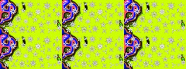 Düz Çiçek Elementleri Tasarımı. Renkli Bahar Teması eskiz kalıbı. Chichi 'nin kumaş kalıbını çiz. Çiçek deseni. Raster illüstrasyonu.