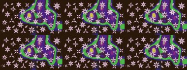 Raster illüstrasyonu. Suluboya çiçekli çiçek deseni. Kahverengi renkli Asyalı tekstil.