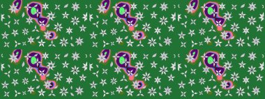 Raster illüstrasyonundaki çiçek desenli çizim. Suluboya tarzında yeşil renkte çiçekler.