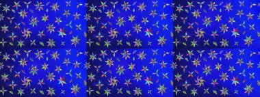 Küçük çiçekli yay deseni çiz. Suluboya tarzında mavi renkte. Raster illüstrasyonu.