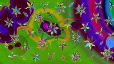 Raster illüstrasyonu. Yumuşak, yeşil renkli yaz çiçekleri. Raster çiçek desenli ve çiçekli..