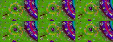 Çiçek desenli çizim. Raster illüstrasyonu. Asya tekstil tarzında. Yeşil renkli çiçekler. Raster illüstrasyonu.