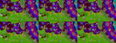 Küçük çiçekte güzel bir desen. Motley illüstrasyonu. Moda baskıları için zarif bir şablon. Küçük renkli çiçekler. Yeşil çiçekli bahar çiçekleri.