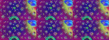 Asya tekstil tarzında. Mor renkli çiçekler. Raster illüstrasyonu. Çiçek desenli çizim. Raster illüstrasyonu.