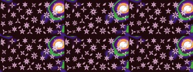 Düz Çiçek Elementleri Tasarımı. Çiçek desenli çizim. Asya tekstil tarzında. Raster illüstrasyonu. Renkli Bahar Teması eskiz kalıbı. Kahverengi renkte çiçekler.