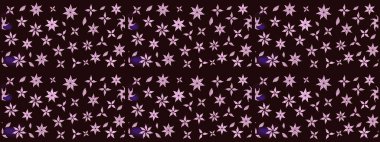 Raster deseni. Kahverengi renklerde bahar çiçekleri. Patlayan çiçekler soyut olarak yerleştirilmiş. Raster illüstrasyonu.