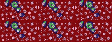 Renkli Bahar Teması eskiz kalıbı. Sevimli çiçek raster deseni. Düz Çiçek Elementleri Tasarımı. Kırmızı renkte çiçekler.