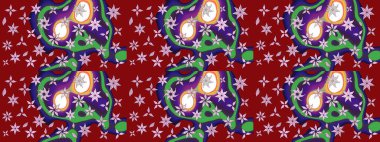 Çizim çiçek deseni duvar kâğıdı olarak kullanılabilir. Raster illüstrasyonu. Kırmızı renkte çiçekler.