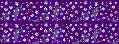 Vadinin çiçekleri mor renklerde. Soyut etnik raster çizim kalıbı. Çiçekler..