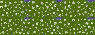 Raster deseni. Bahar çiçekleri dallı desen, yeşil renkler çiçekli siluet.