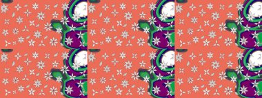 Turuncu renkli çiçekler. Hediye ambalaj kağıdı, tebrik kartları, posterler ve pankart tasarımı. Raster düz çiçek çizim deseni.