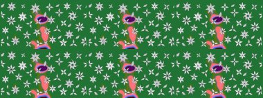 Raster illüstrasyonu. Soyut çiçek çizim kalıbı arka planı. Raster deseni. Yeşil renklerde. Küçük çiçekte sevimli çiçek deseni var..