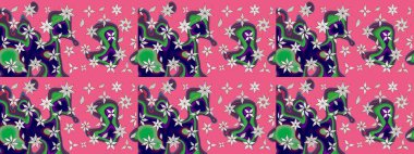 Raster illüstrasyonu. Robot resim. Şirin çiçek elementleri. Pembe renkte çiçekler.