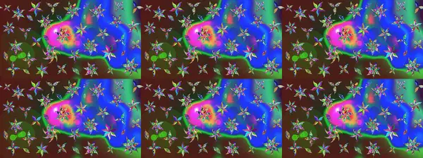 Çocuksu tasarım. Mavi arka planda. Tekstil, kumaş, ambalaj, hatıra defteri için hoş bir çiçek arkaplanı. Elle çizilmiş karalama çiçekleri ile Raster çizim deseni.