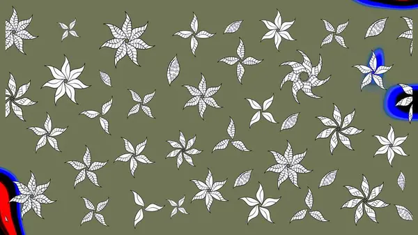 Raster illüstrasyonu. Yeşil renkli Asya tekstili. Suluboya çiçekli çiçek deseni.