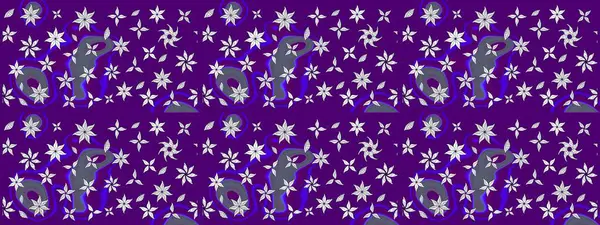 Vadinin çiçekleri mor renklerde. Soyut etnik raster çizim kalıbı. Çiçekler..