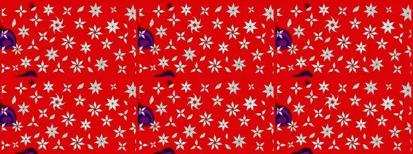 Düz Çiçek Elementleri Tasarımı. Renkli Bahar Teması eskiz kalıbı. Kırmızı renkte çiçekler. Raster illüstrasyonunda çiçek deseni çizimi.