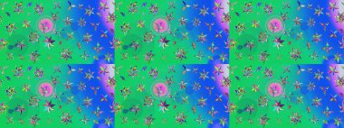 Sevimli çiçek raster deseni. Yeşil renkli çiçekler. Renkli Bahar Teması eskiz kalıbı. Düz Çiçek Elementleri Tasarımı.