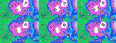 El yapımı çiçek ve bitki koleksiyonu. Raster illüstrasyonu. Robot resim tarzı mavi renkler. Şirin karalamalı çiçek desenli çizim. Raster illüstrasyonu.