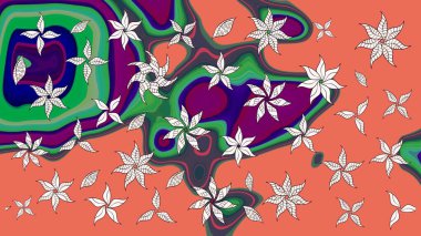 Raster illüstrasyonundaki çiçek desenli çizim. Renkli Bahar Teması eskiz kalıbı. Süslü kumaş deseni. Düz Çiçek Elementleri Tasarımı.