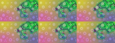 Çiçekli çizim şekli. Düz Çiçek Elementleri Tasarımı. Renkli Bahar Teması eskiz kalıbı. Yeşil renkte çiçekler.