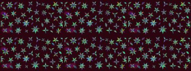 Raster - stok. Yapraklı çiçekler ve kahverengi renkli papatya çiçekleri. Taslak arkaplan deseni.