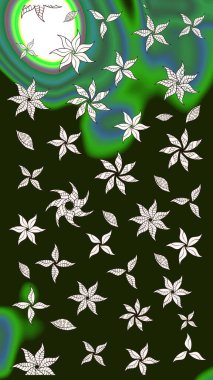 Parlak renkli çiçekleri ve gri renkli yaprakları olan harika bir çiçek deseni. Moda baskıları için zarif bir şablon. Modern çiçek arkaplanı. Halk stili.