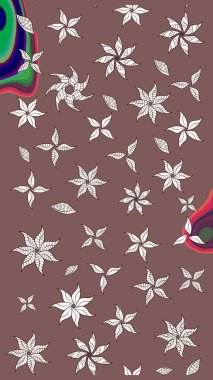 Kahverengi renkte çok kahverengi, zarif küçük çiçekler ve komik böcekler, raster desen, illüstrasyon.