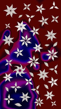 Suluboya çiçekli çiçek deseni. Raster illüstrasyonu. Kırmızı renkte Asyalı tekstil.