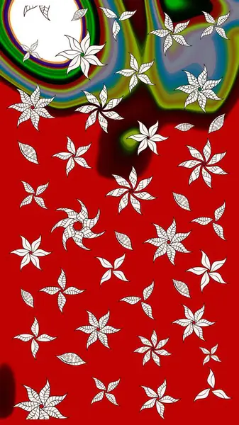 Gömlek, arka plan modelini çiz. Tropik çiçekler. Kırmızı renkte çiçekler.