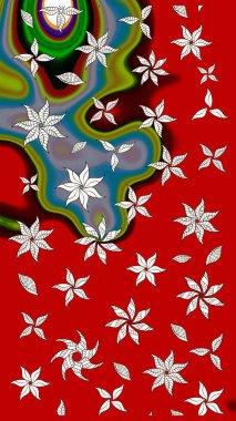 Çiçekli eskiz çizimi. Kırmızı renkte çiçekler. Renkli Yaz Temalı eskiz kalıbı. Düz Çiçek Elementleri Tasarımı.