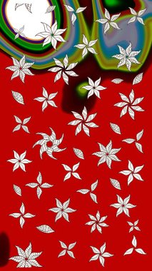 Gömlek, arka plan modelini çiz. Tropik çiçekler. Kırmızı renkte çiçekler.