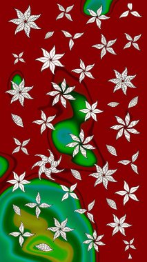 Çiçekli karalama şeklinde Raster çiçek deseni. Yumuşak, bahar çiçekli arka plan. Kırmızı renkte çiçekler.