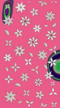 Çiçeksel çizim kalıbının yansıması. Vadinin çiçekleri pembe renklerde.