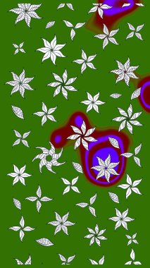 Yeşil renkli etnik çiçeklerle süslenmiş zarif bir eskiz şekli. Asya Tekstil 'inde Raster Çiçek İllüstrasyonu.