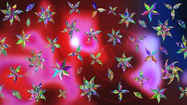 Yumuşak, yaz çiçekli arka plan. Çiçekli karalama şeklinde Raster çiçek deseni. Kırmızı renkte çiçekler.