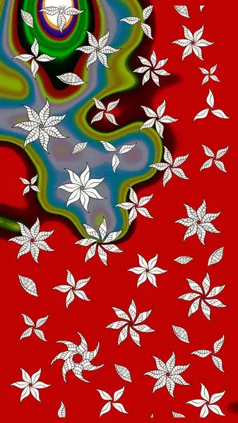 Çiçekli eskiz çizimi. Kırmızı renkte çiçekler. Renkli Yaz Temalı eskiz kalıbı. Düz Çiçek Elementleri Tasarımı.